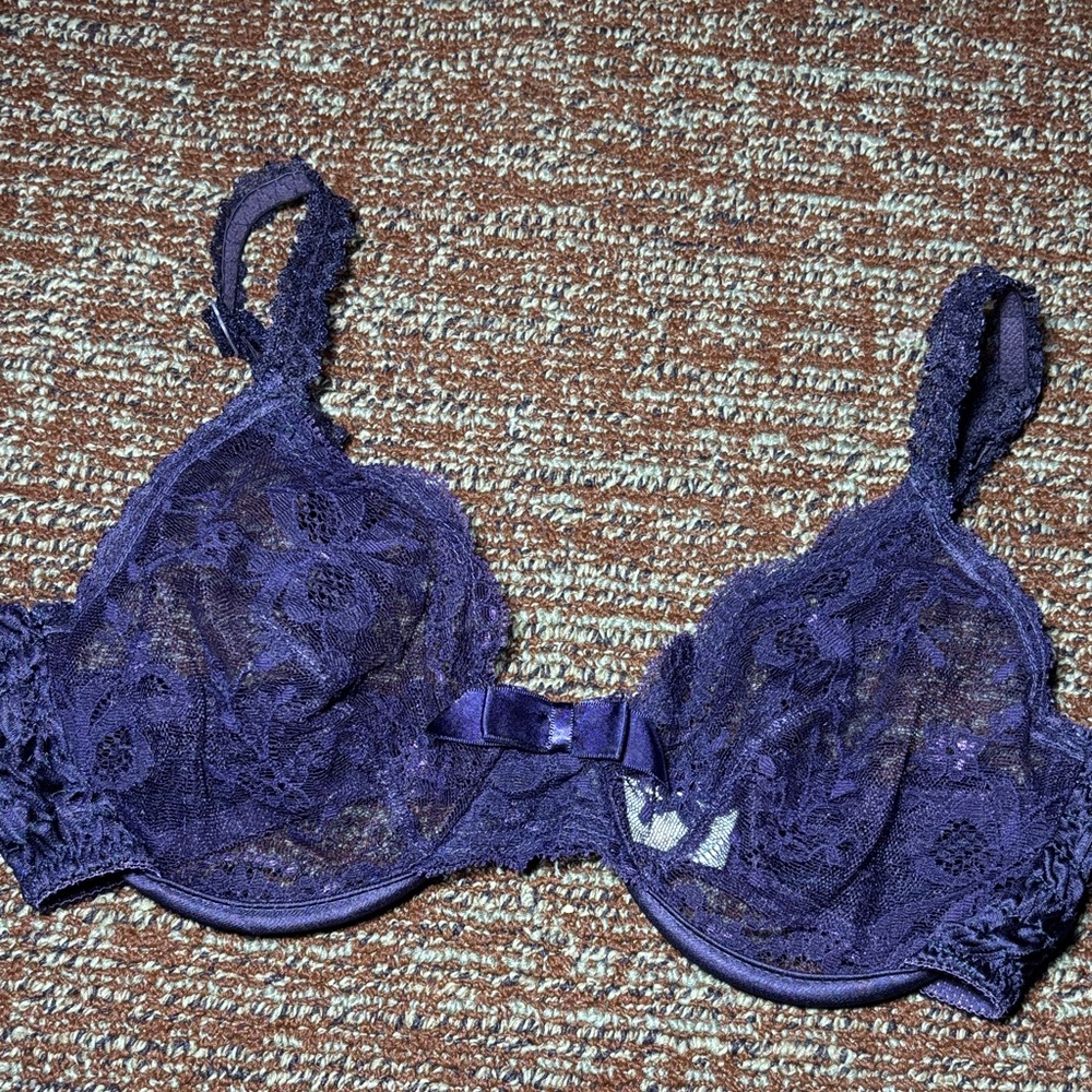 Victorias Secret Bra Vintage sheer purple unlined gold label delicate lace bra - Picture 2 of 13